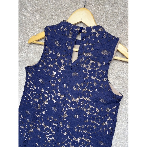 Rose + Olive Navy Blue Lace Crochet Mock Neck‎ Sleeveless Lined Top Women's M - Picture 14 of 14